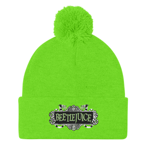 Beetlejuice Logo Pom Pom Knit Beanie