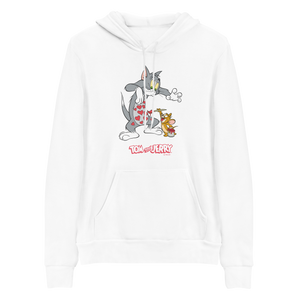 Tom and Jerry Paint Hearts Adult Fleece Hooded Sweatshirt