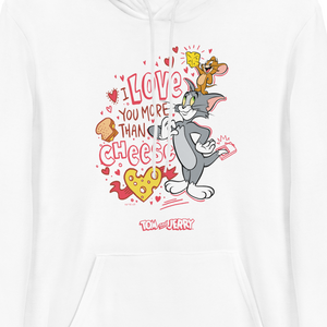 Tom and Jerry Love You More Than Cheese Adult Fleece Hooded Sweatshirt