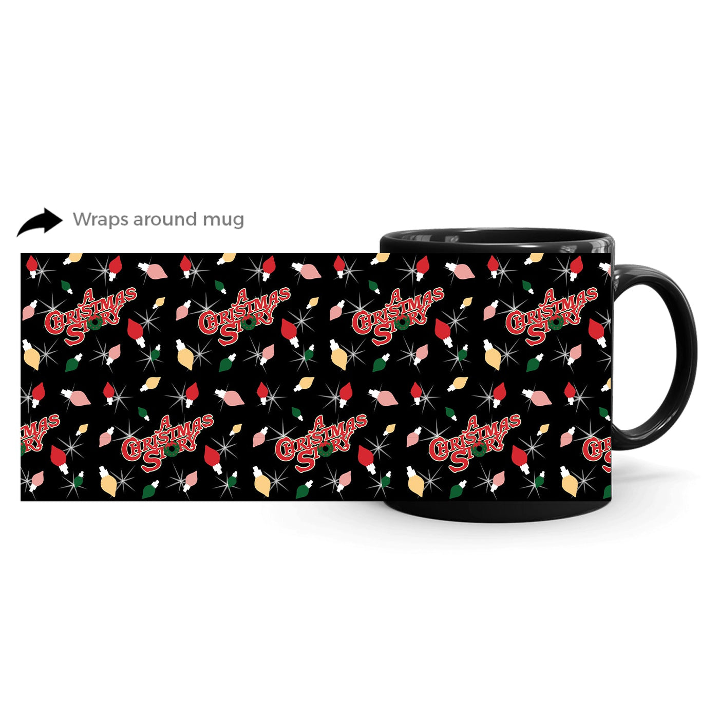 A Christmas Story Lights Pattern Black Mug