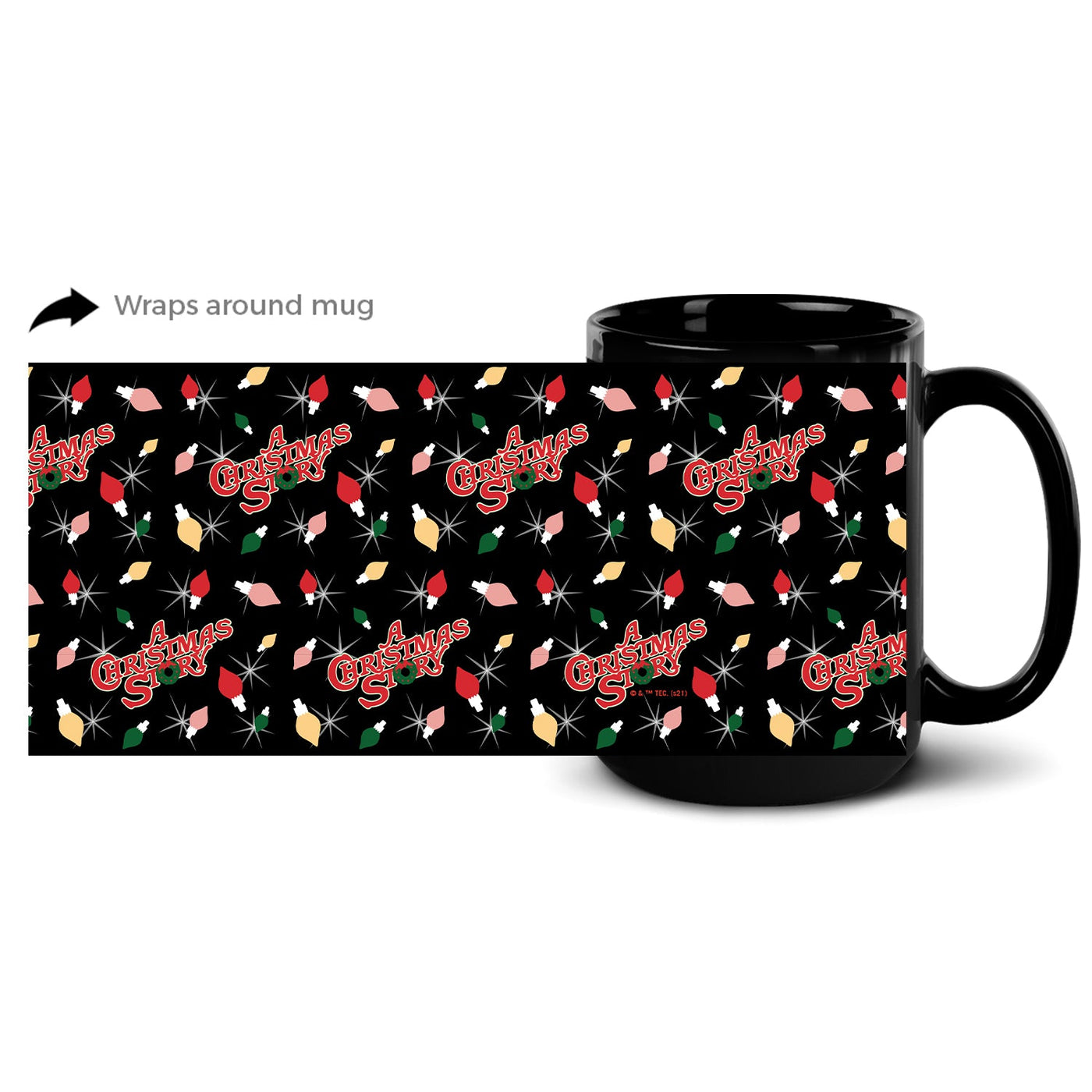 A Christmas Story Lights Pattern Black Mug