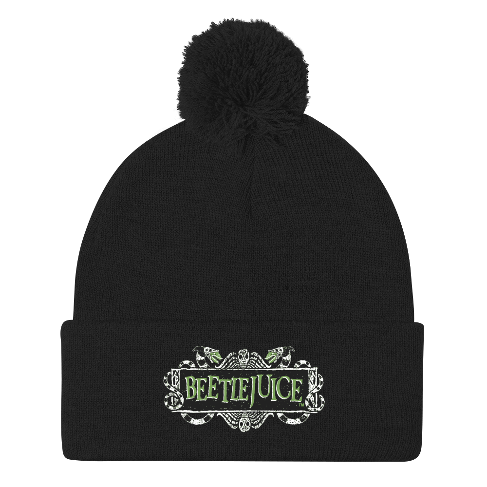 Beetlejuice Logo Pom Pom Knit Beanie