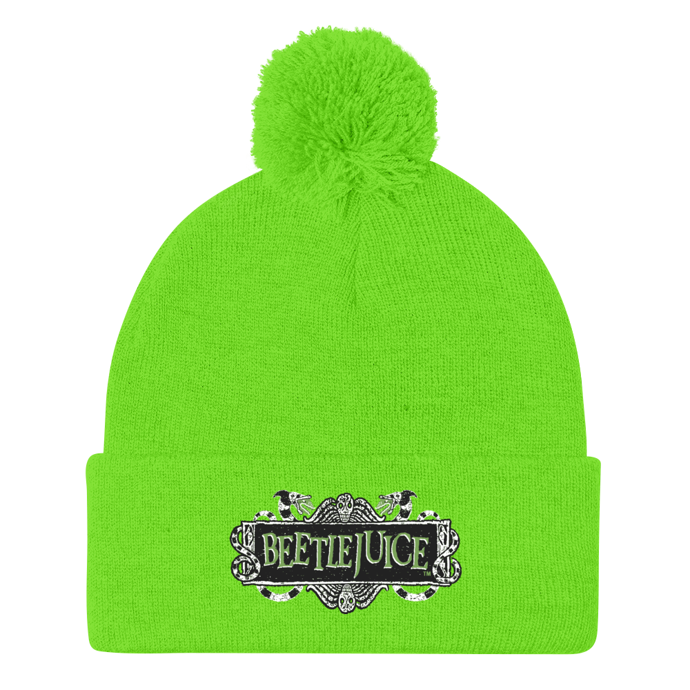 Beetlejuice Logo Pom Pom Knit Beanie