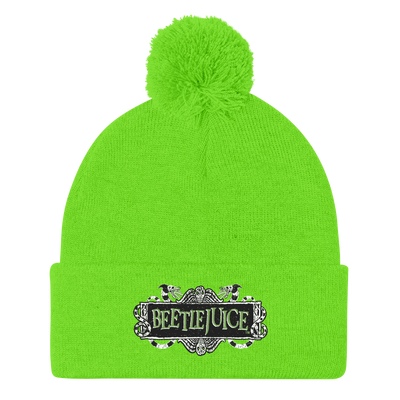 Beetlejuice Logo Pom Pom Knit Beanie