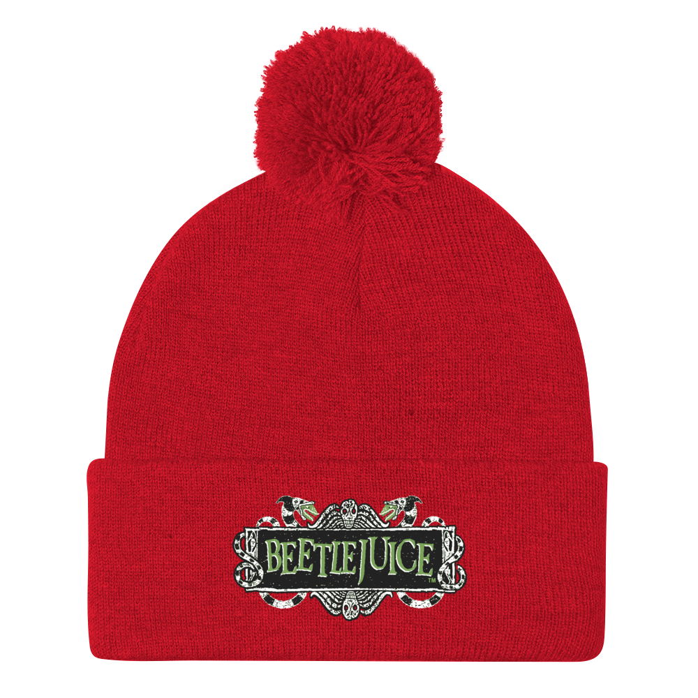 Beetlejuice Logo Pom Pom Knit Beanie