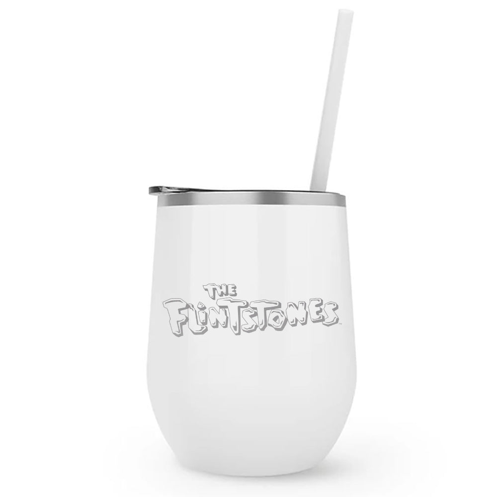 The Flintstones Logo Laser Engraved Wine Tumbler with Straw