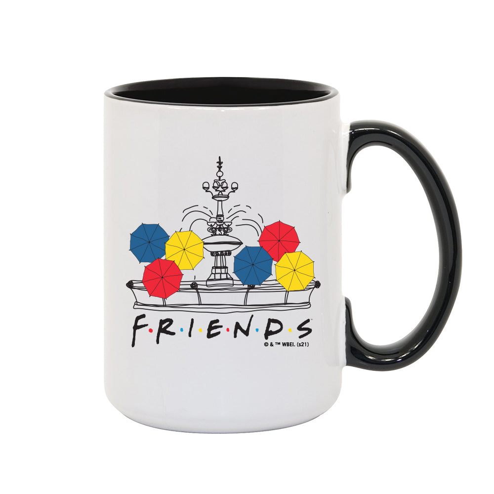 Friends Umbrellas & Fountain Two-Tone Mug