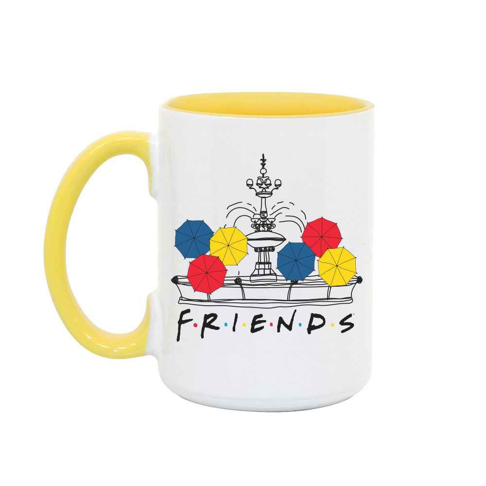 Friends Umbrellas & Fountain Two-Tone Mug