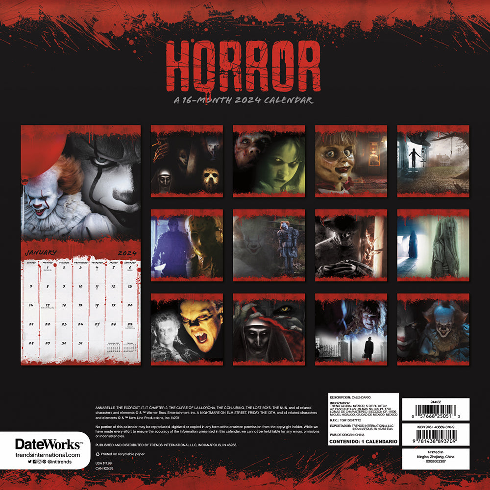 Horror 16-Month 2024 Mini Calendar