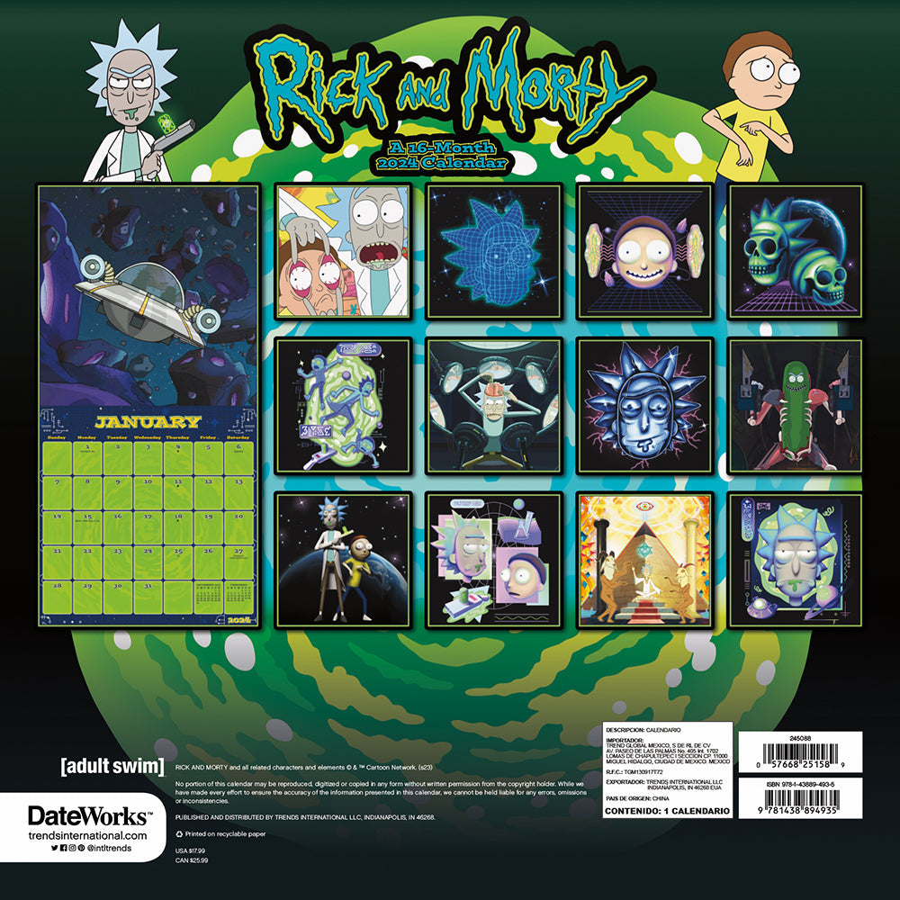 Rick and Morty 16-Month 2024 Mini Calendar