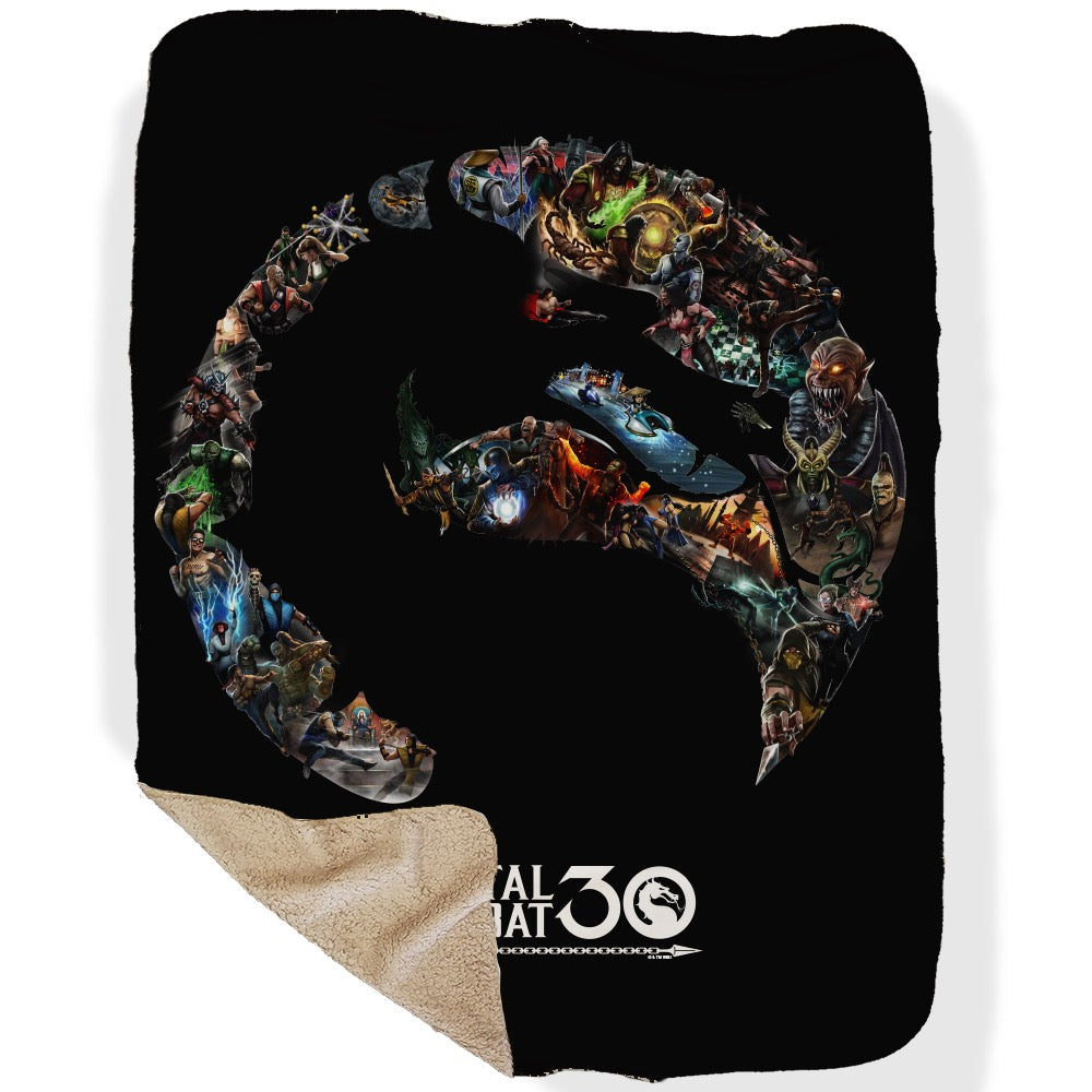 Mortal Kombat 30th Anniversary Logo Sherpa Blanket