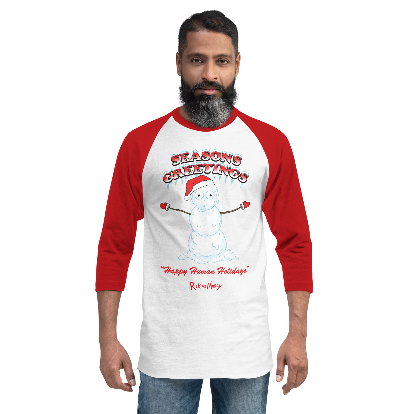 Rick and Morty Seasons Greetings Unisex 3/4 Sleeve Raglan Shirt