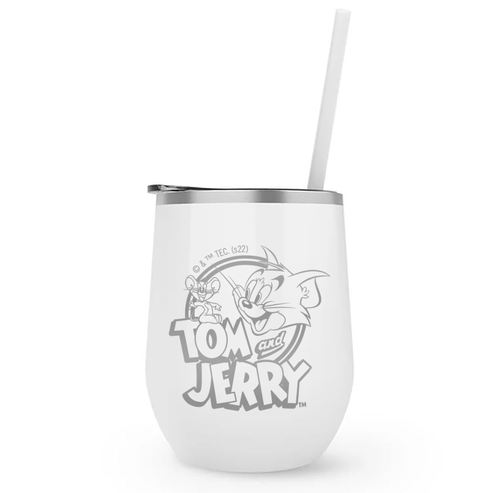 Tom and Jerry Key To My Heart Laser Engraved Wine Tumbler with Straw