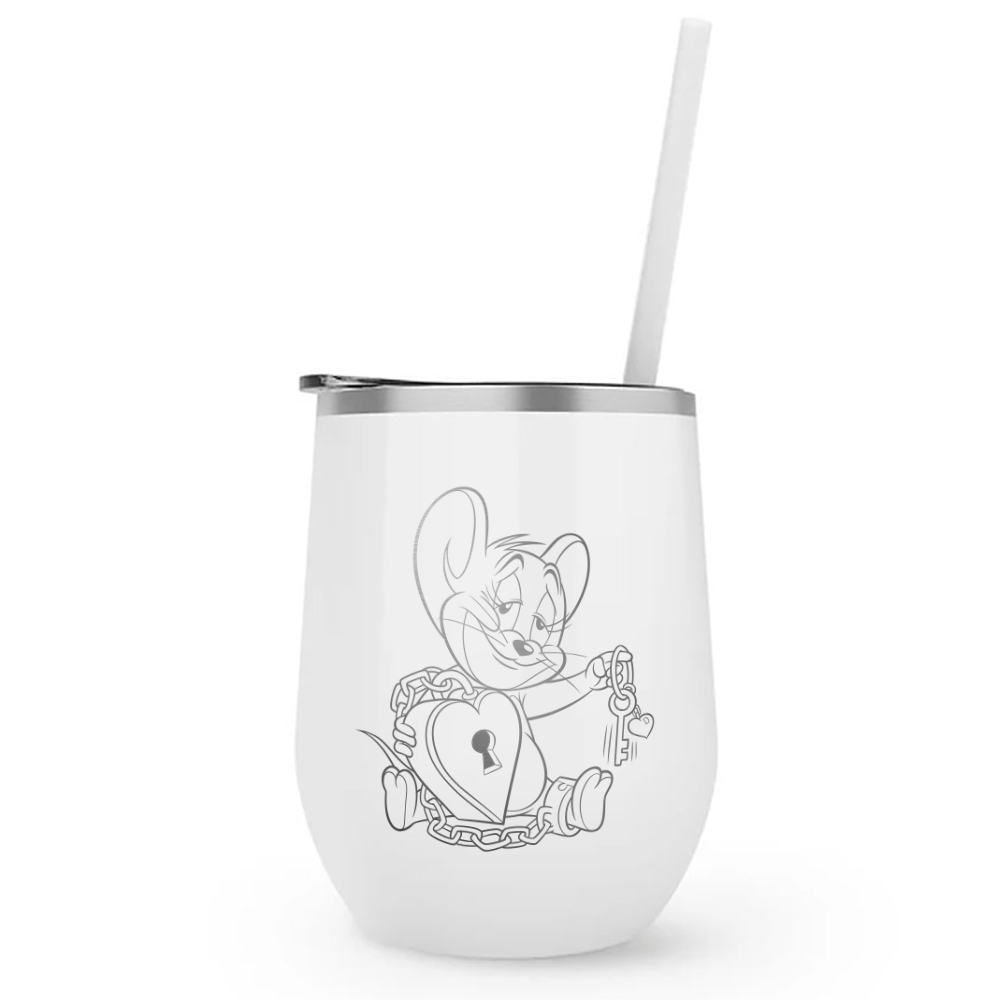 Tom and Jerry Key To My Heart Laser Engraved Wine Tumbler with Straw