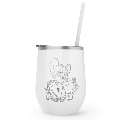 Tom and Jerry Key To My Heart Laser Engraved Wine Tumbler with Straw
