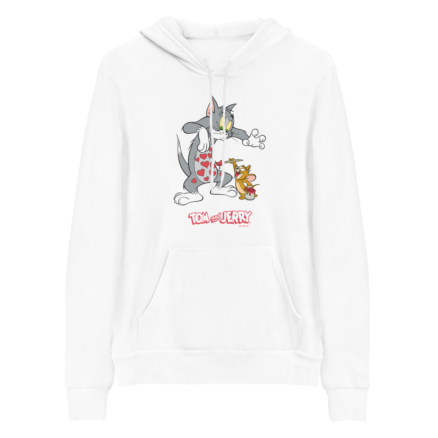 Tom and Jerry Paint Hearts Adult Fleece Hooded Sweatshirt