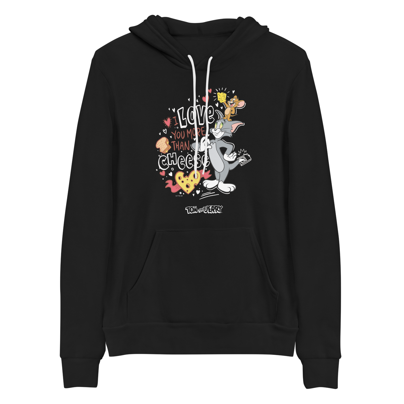 Tom and Jerry Love You More Than Cheese Adult Fleece Hooded Sweatshirt