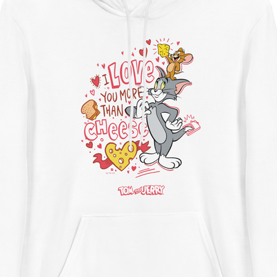 Tom and Jerry Love You More Than Cheese Adult Fleece Hooded Sweatshirt