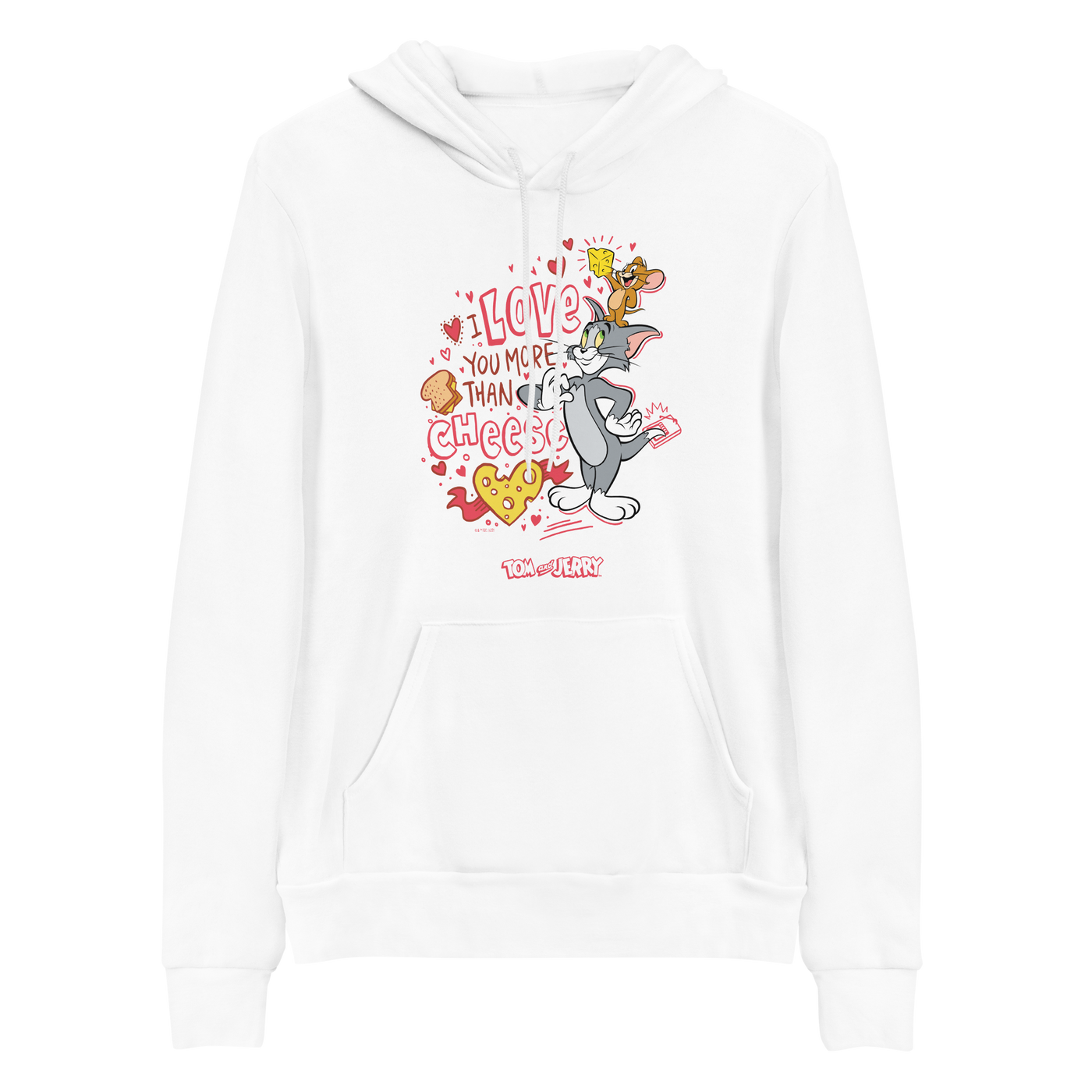 Tom and Jerry Love You More Than Cheese Adult Fleece Hooded Sweatshirt