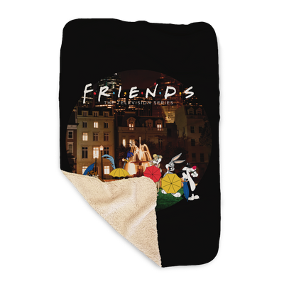 WB 100 Looney Tunes x Friends Intro Scene Sherpa Blanket