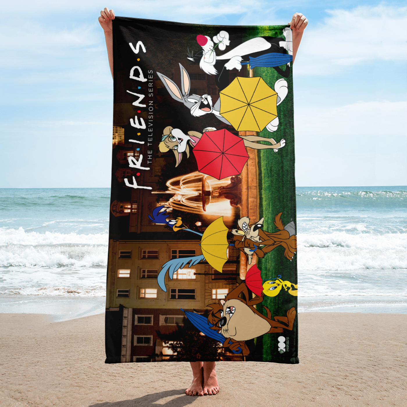 WB 100 Looney Tunes x Friends Intro Scene Beach Towel