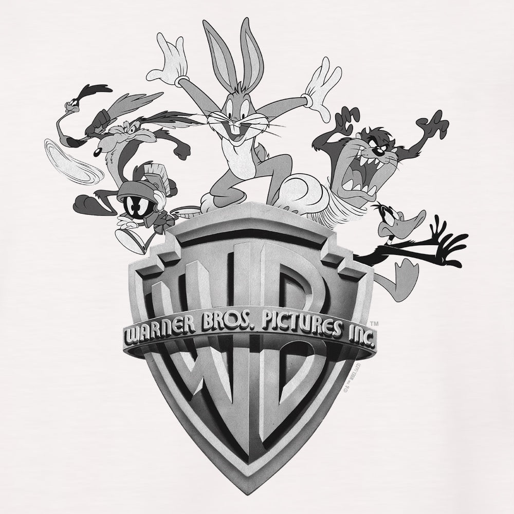 WB100 Warner Bros Shield Looney Tunes Black & White Adult Short Sleeve T-Shirt