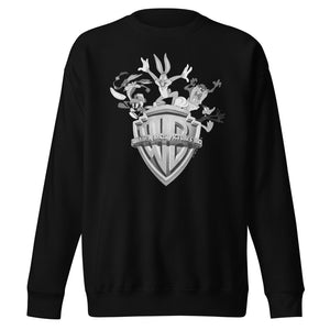 WB100 Warner Bros Shield Looney Tunes WB100 Black & White Fleece Crewneck Sweatshirt