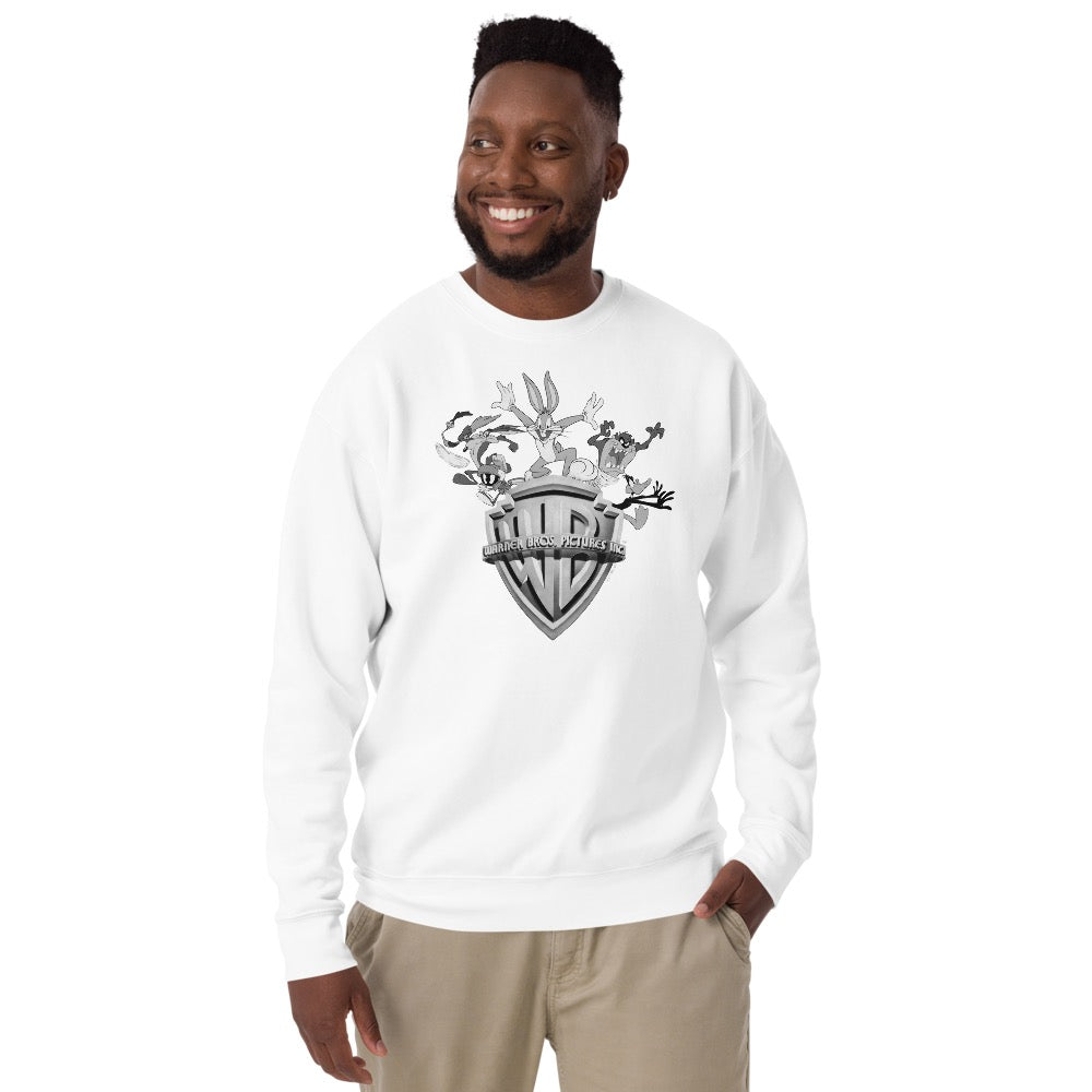 WB100 Warner Bros Shield Looney Tunes WB100 Black & White Fleece Crewneck Sweatshirt
