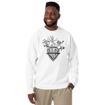 WB100 Warner Bros Shield Looney Tunes WB100 Black & White Fleece Crewneck Sweatshirt