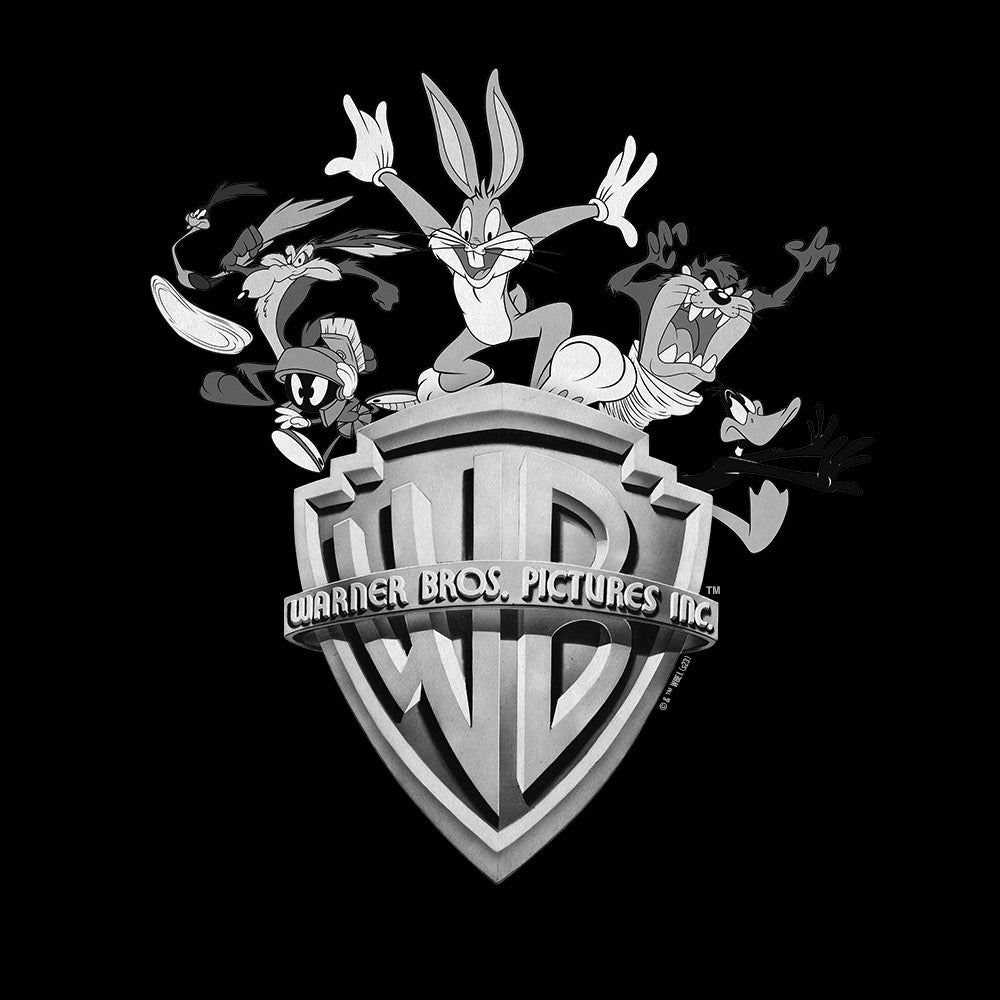 WB100 Warner Bros Shield Looney Tunes WB100 Black & White Fleece Crewneck Sweatshirt