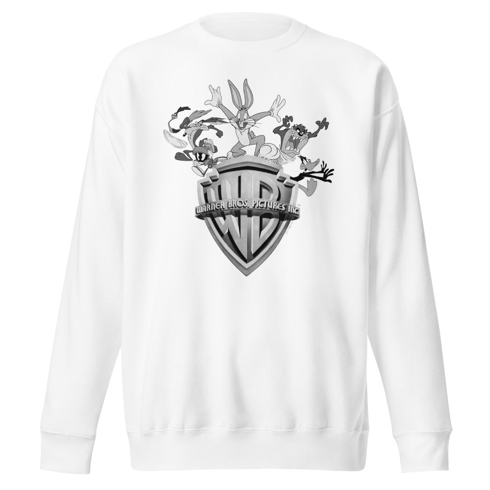 WB100 Warner Bros Shield Looney Tunes WB100 Black & White Fleece Crewneck Sweatshirt