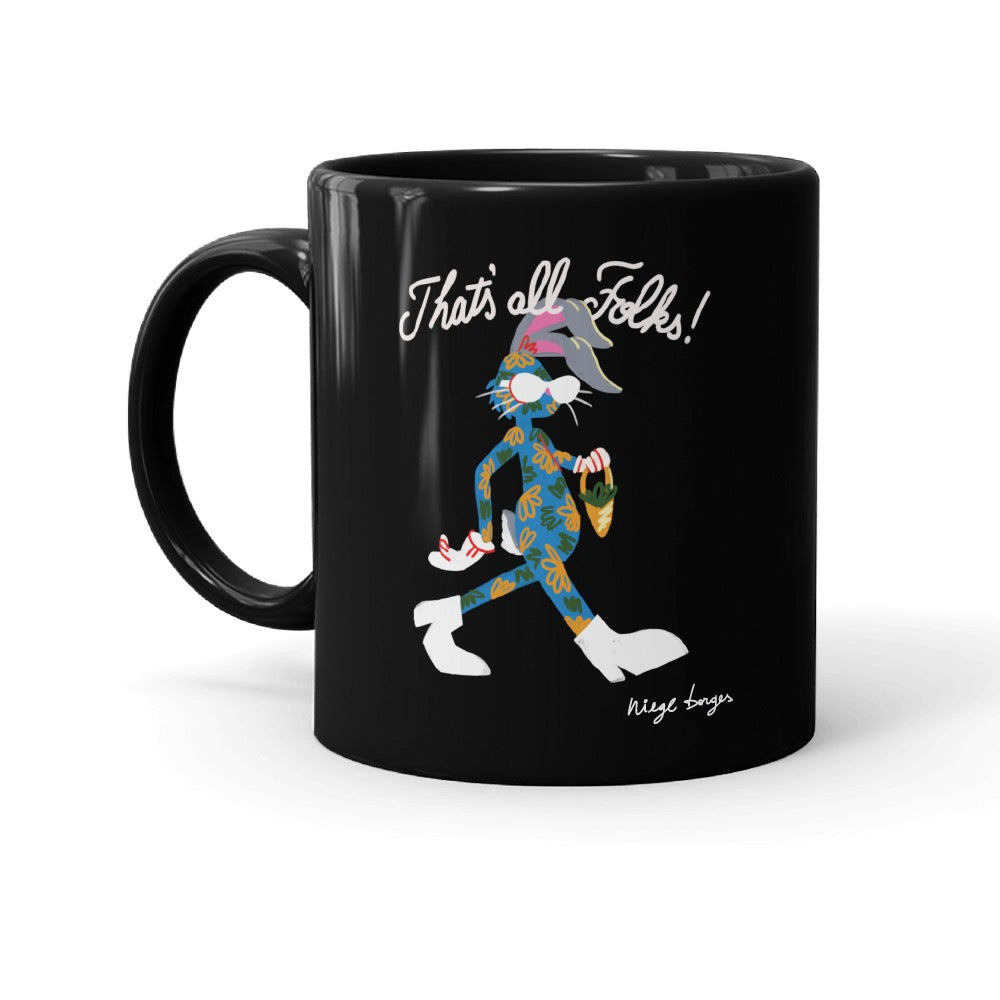 WB 100 Artist Series Niege Borges That's All Folks Black Mug