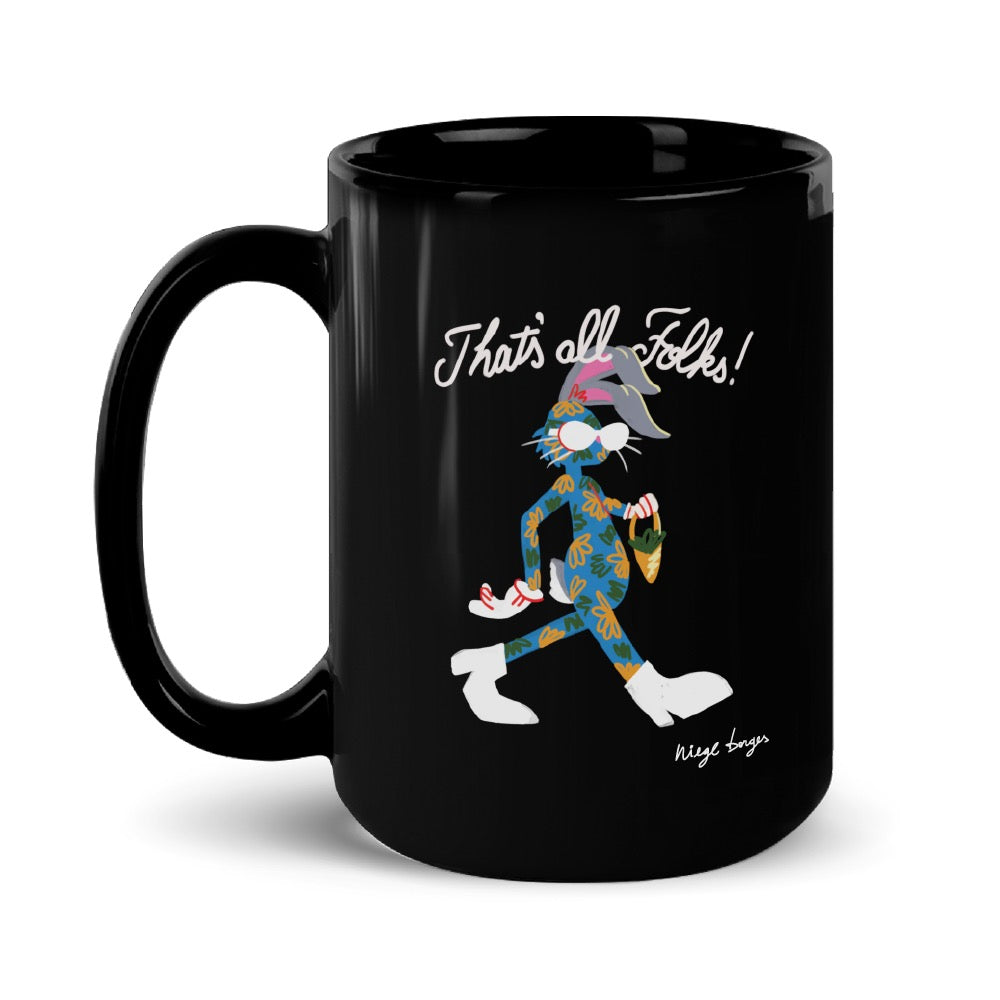 WB 100 Artist Series Niege Borges That's All Folks Black Mug