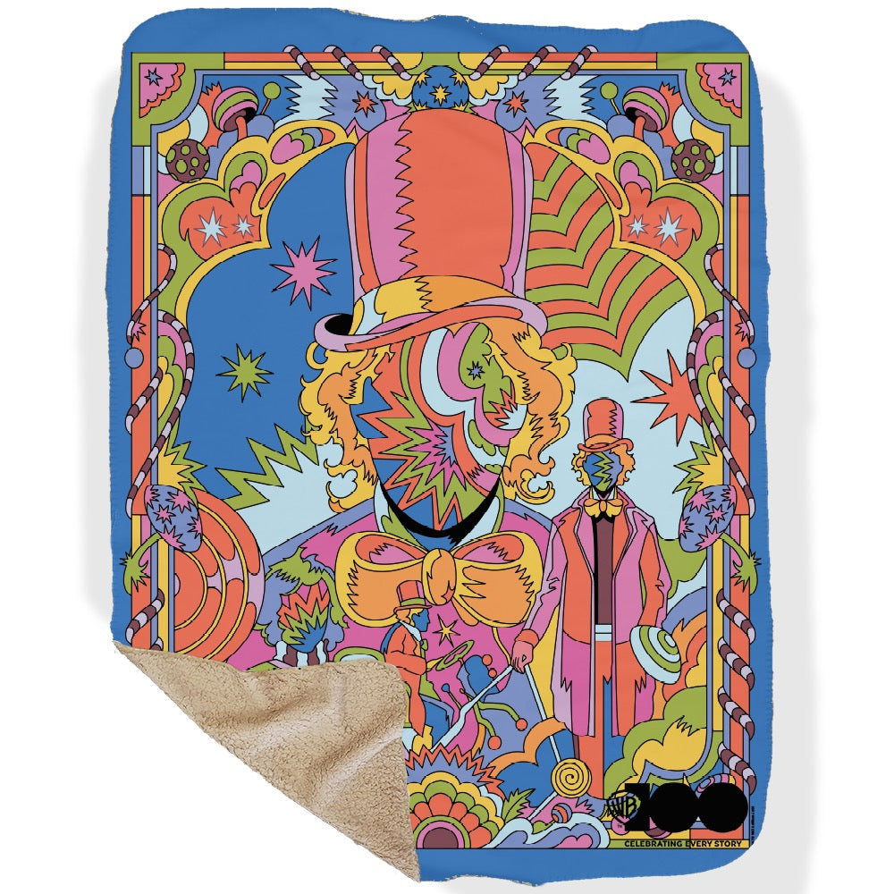 WB 100 Artist Series Raul Urias Willy Wonka and The Chocolate Factory Sherpa Blanket